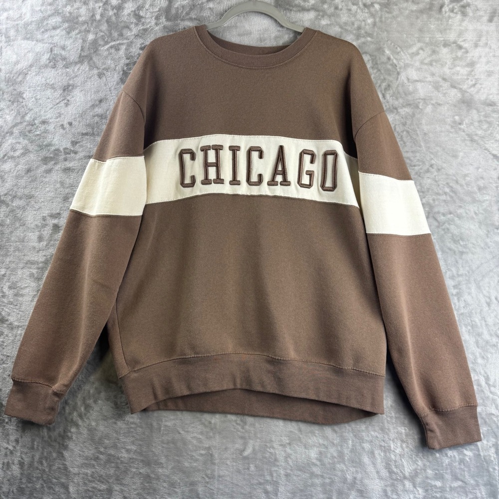 New York Popular Chicago Sweatshirt Womens XL Brown Varsity Stripe (189)